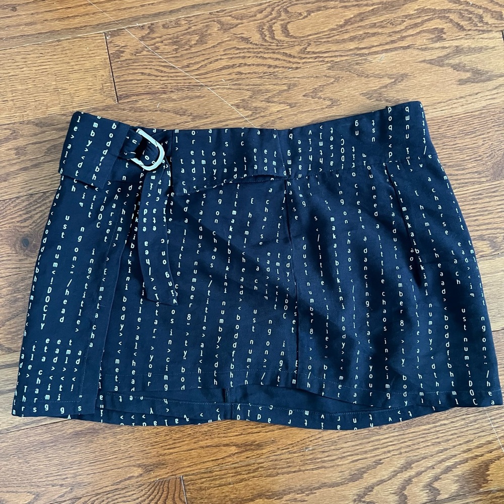 Navy Blue Mini Skirt with Belt Accent
